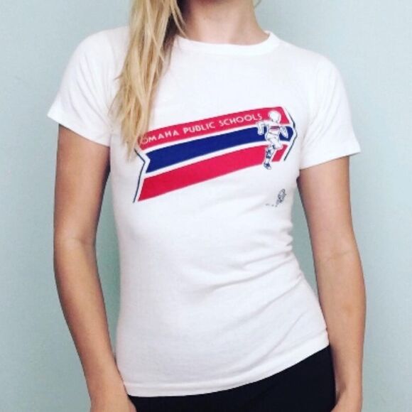 Vintage Omaha Public Schools White Tee Shirt XXS XS Womens Nebraska 80s - Picture 2 of 2